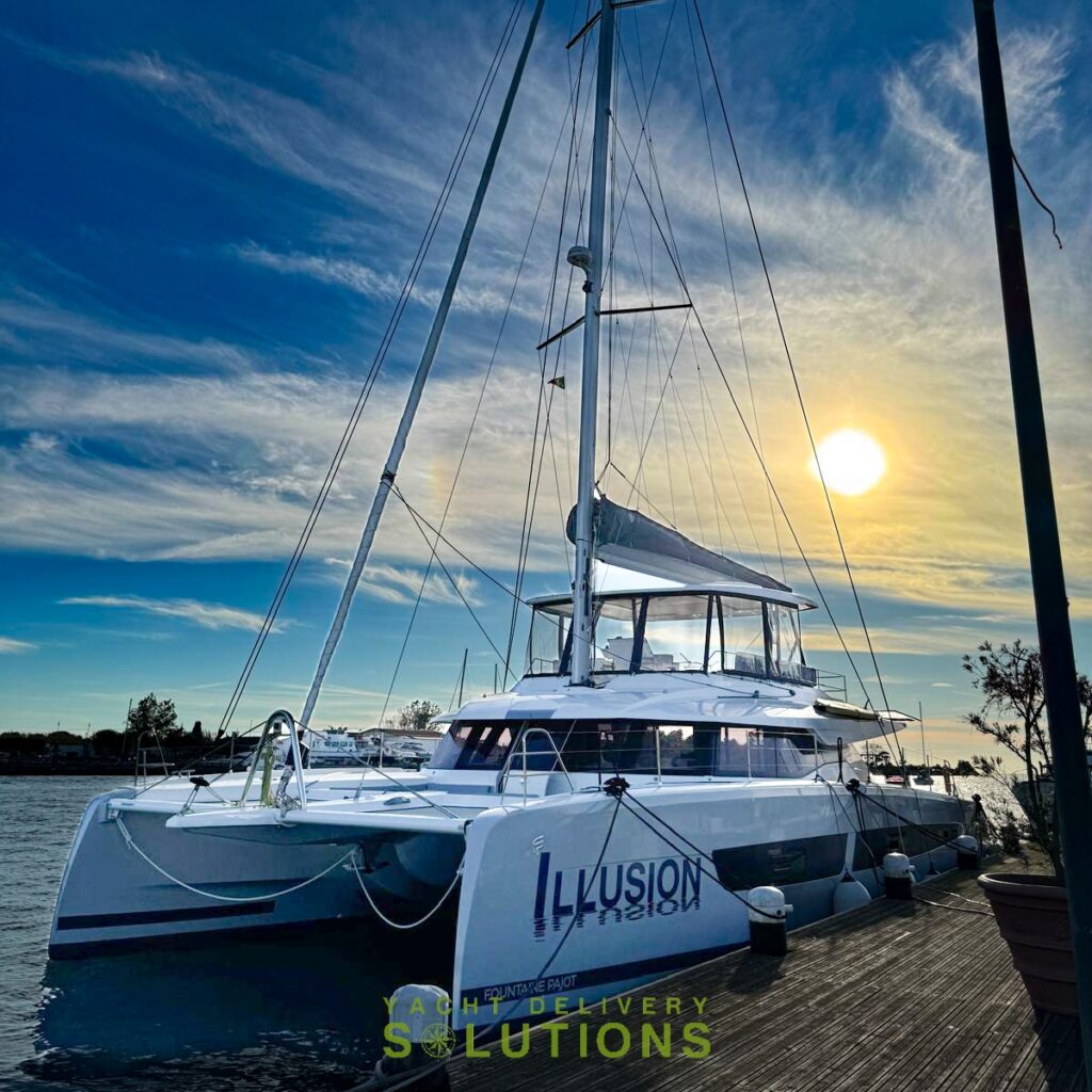 a fountaine pajot catamaran before a yacht delivery