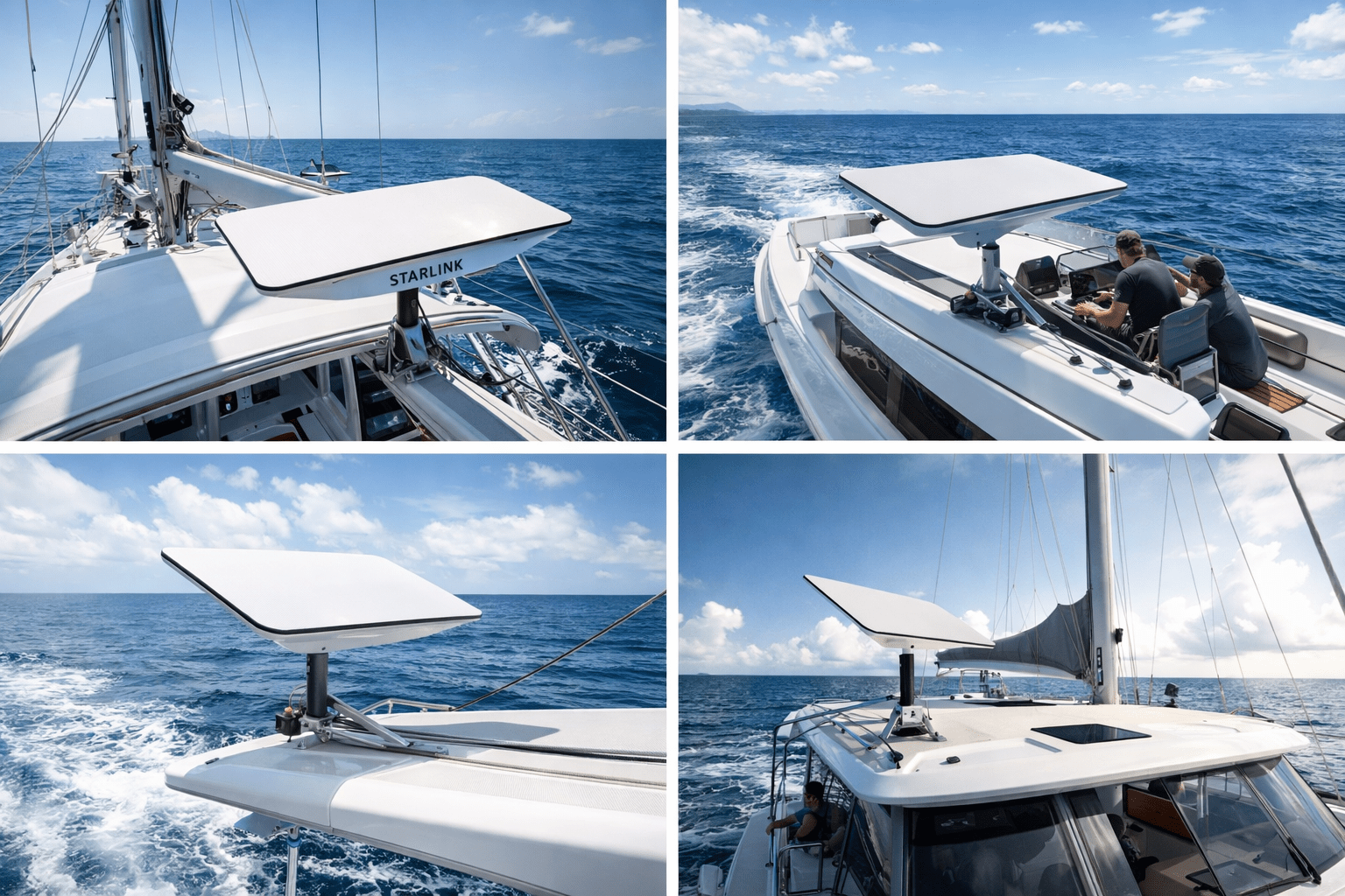 starlink images on yachts during a delivery showing the fitting and white dish