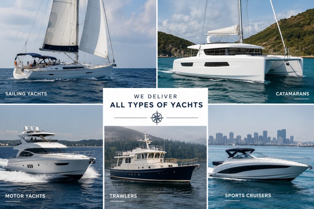 yacht delivery solutions delivert cats, mono and power boats collage